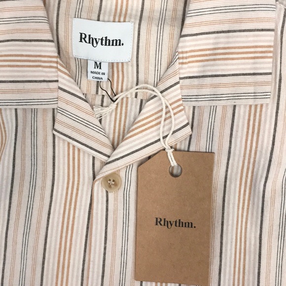 Rhythm Vacation Stripe Short Sleeve Shirt Natural Sizes L, XL - Picture 5 of 5